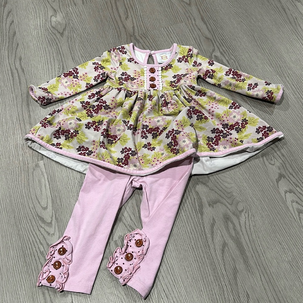 Swoon Baby Clothing Purple and green Floral Dress & ruffle button leggings‎ 18M